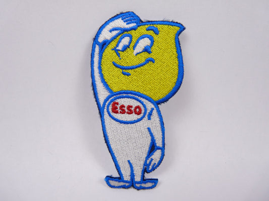 PTC56 Patch brodé thermocollé : logo goutte Esso rond largeur environ 4.4 cm hauteur environ 8.8 cm