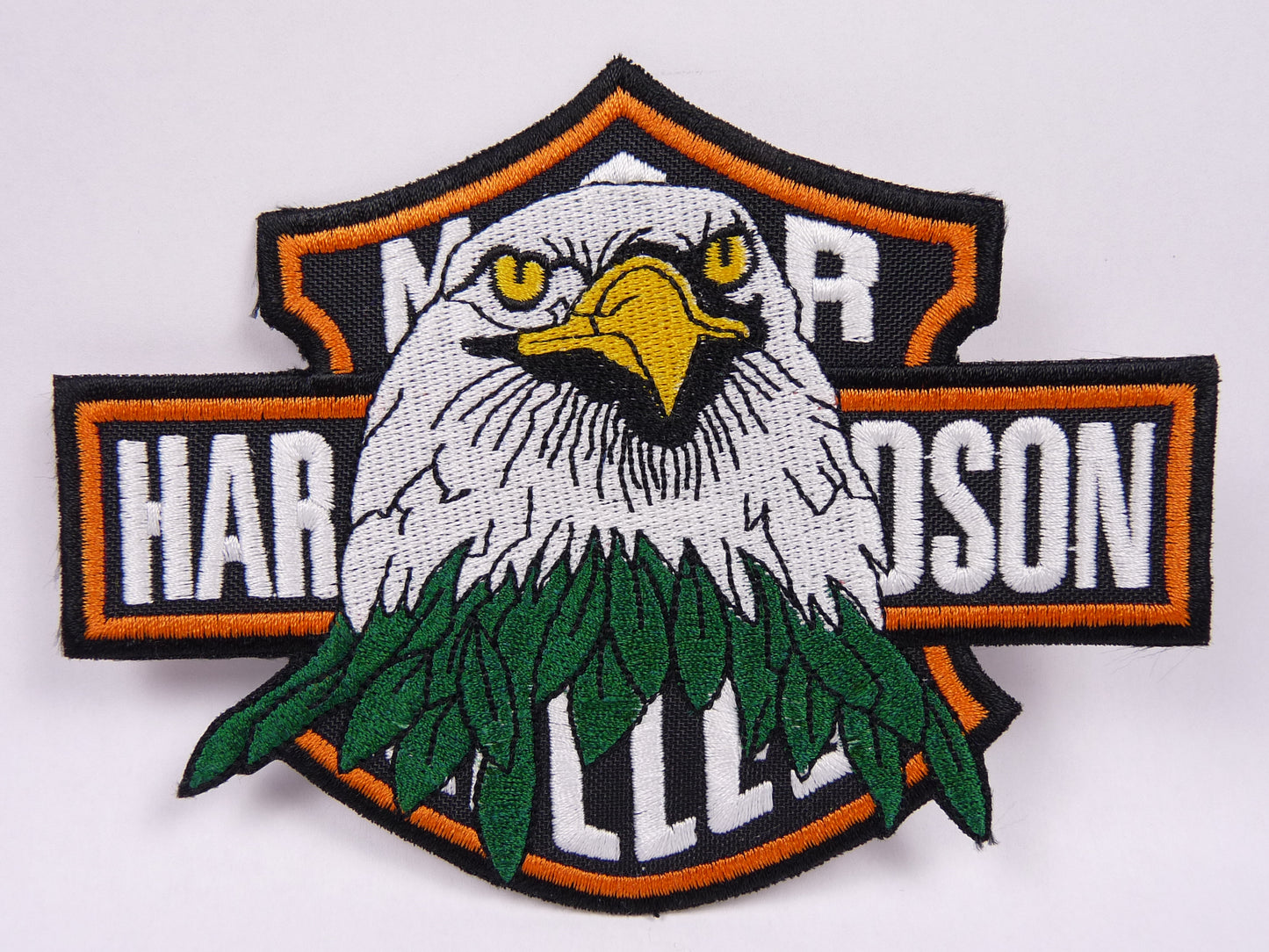 PTC67 Patch brodé thermocollé : logo Harley Davidson Tête d'Aigle largeur environ 13.1 cm hauteur environ 10 cm