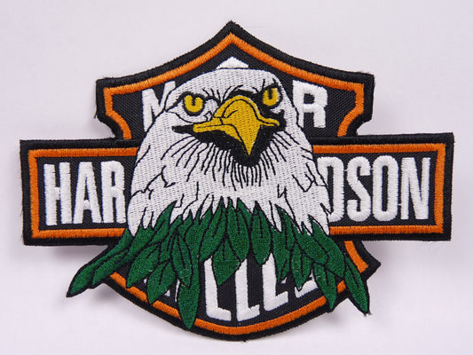 PTC67 Patch brodé thermocollé : logo Harley Davidson Tête d'Aigle largeur environ 13.1 cm hauteur environ 10 cm