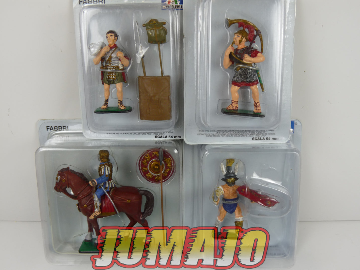 ROM13 LOT 4 SOLDATS ROMAINS Italeri 54 mm : Cavalier, Légionnaire, Gladiateur, Musicien