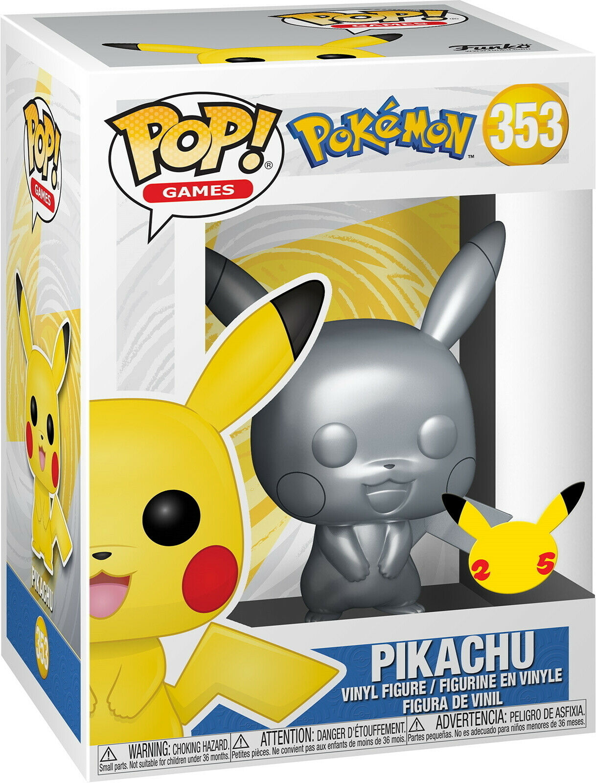 POP144 Figurine Vinyl FUNKO POP Pokémon 25 Ans : Pikachu Silver #353