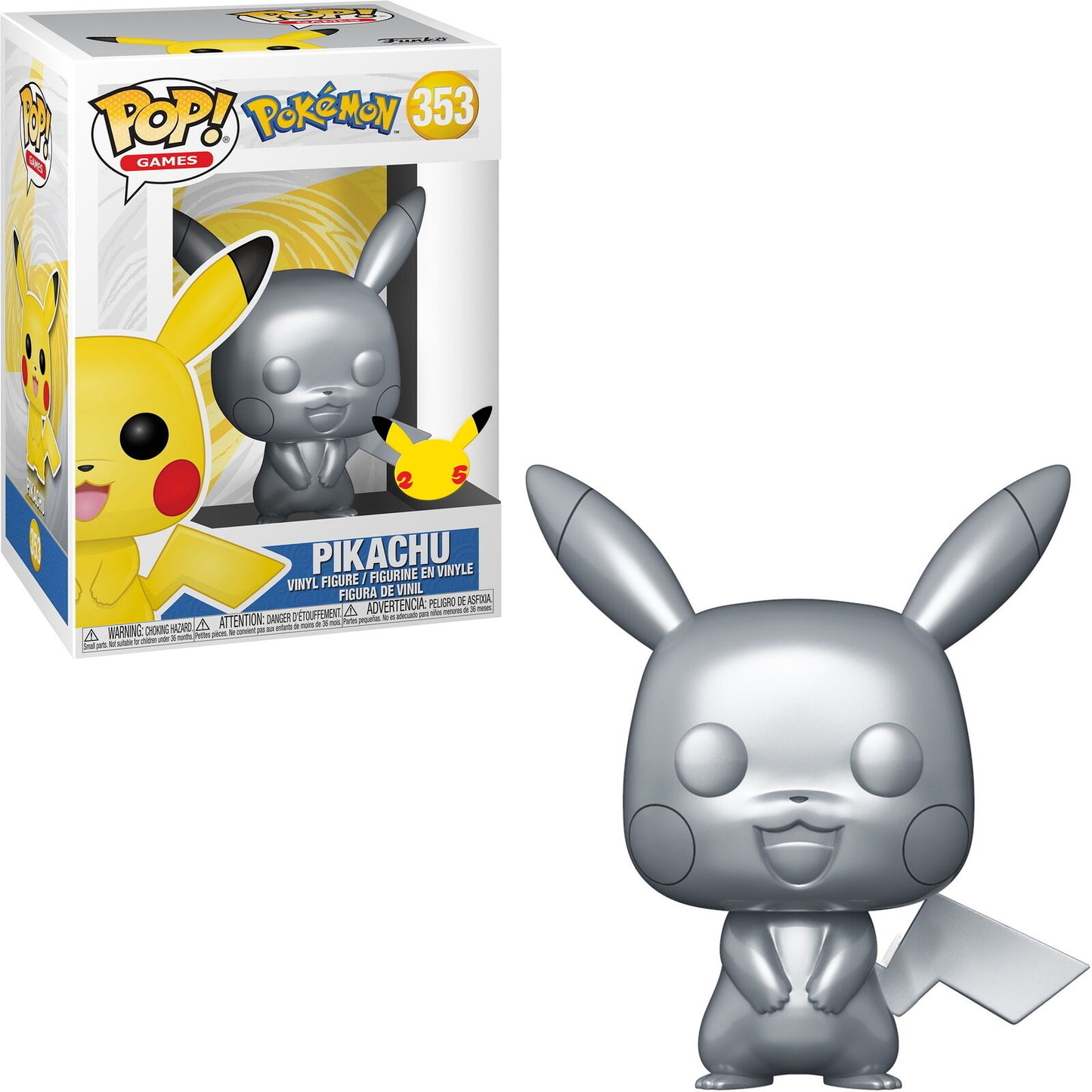 POP144 Figurine Vinyl FUNKO POP Pokémon 25 Ans : Pikachu Silver #353