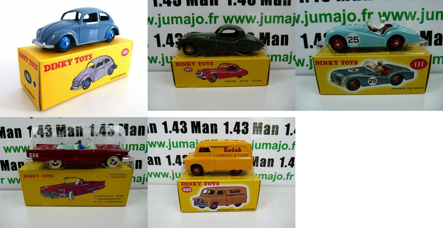 LOT 5 Voitures DINKY TOYS DeAgostini : KODAK 480 THUNDERBIRD BEETLE XK120 TR2 SPORTS