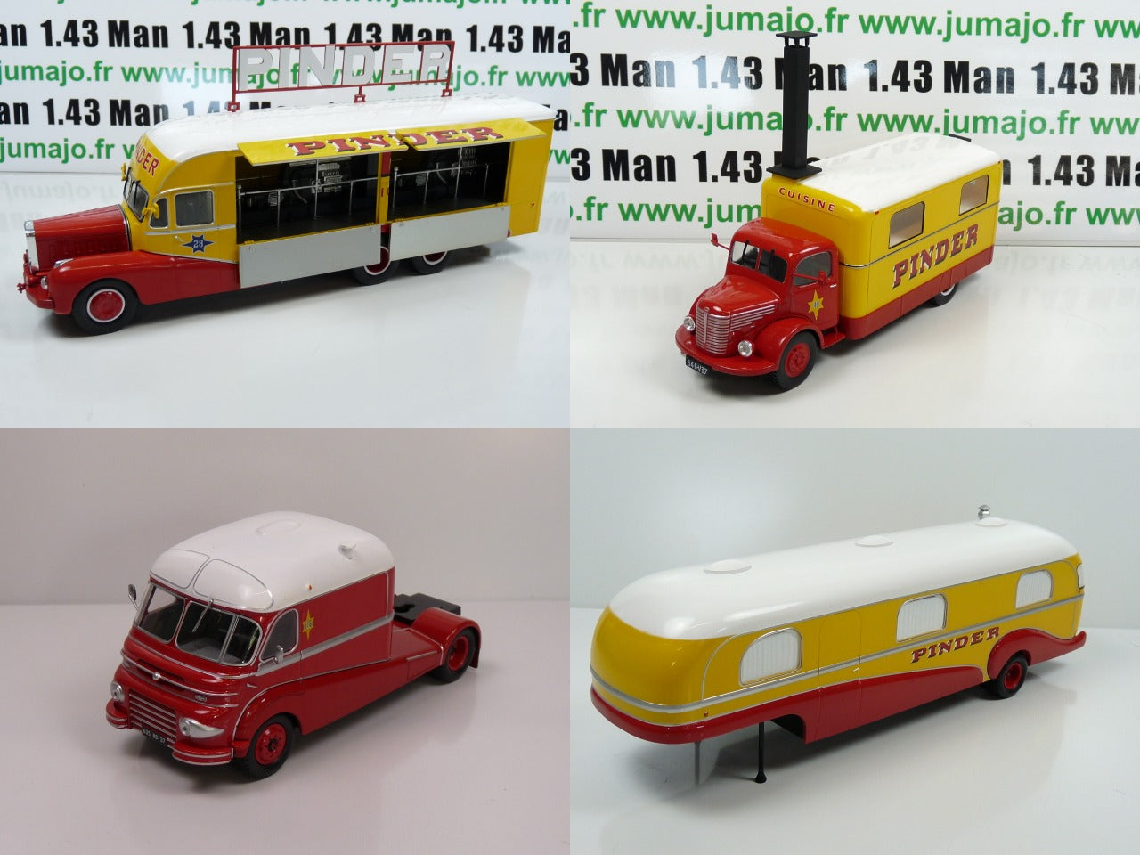 LOT 4 Véhicules 1/43 IXO CIRQUE PINDER : Bernard + Cuisine + Camion Directeur