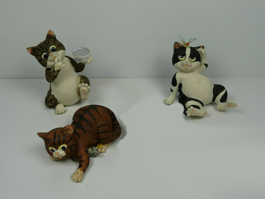 Lot 3 chats en résine 10 cm Oiseau sardine SOURIS