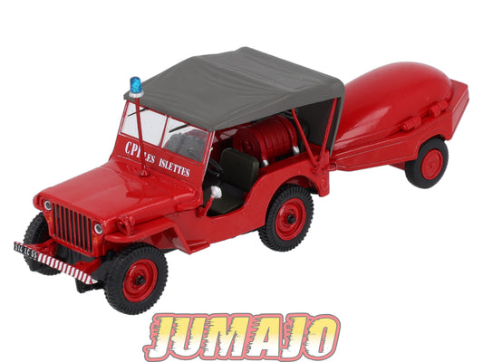 CPL20 Véhicules Légers Sapeurs Pompiers 1/43 Hachette JEEP Willys avec moto-pompe