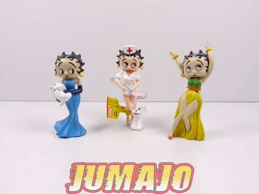 FIG148 : Lot de 3 figurines Betty Boop PLASTOY 8cm : Betty Boop soirée + Infirmière