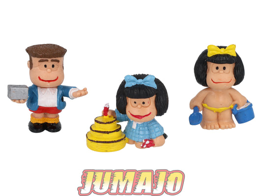 FIG151 3 Figurine PVC Comics Spain MAFALDA Quino 5cm : Mafalda Plage, Gâteau & Manolito