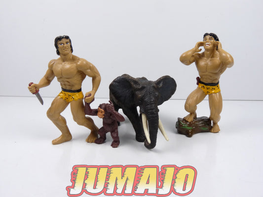 FIG75 Lot de 3 Figurines DISJORSA 1995 : 2 Tarzan & Cheetah + Éléphant 10.5cm