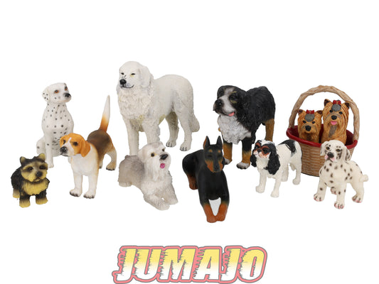 LC12 Lot 10 chiens Résine 6 à 10 cm : Dalmatiens, Yorkshire, Beagle & Doberman