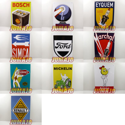 Lot de 10 PLAQUES PUBLICITAIRE tôlée embossée 20x30cm Bosch Marchal Eyquem Simca Ford Renault Michelin Esso