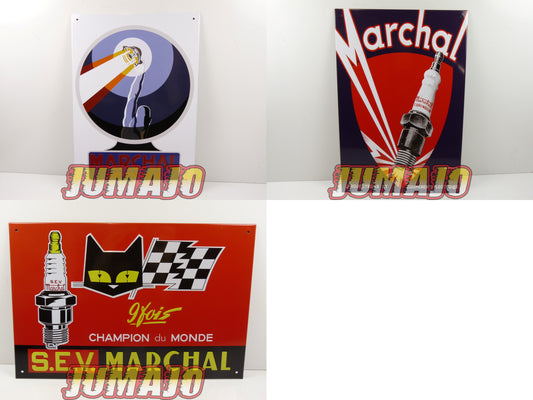 Lot de 3 PLAQUES PUBLICITAIRE tôlée embossée 20x30cm Marchal