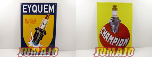 Lot de 2 PLAQUES PUBLICITAIRE tôlée embossée 20x30cm Eyquem Champion bougie