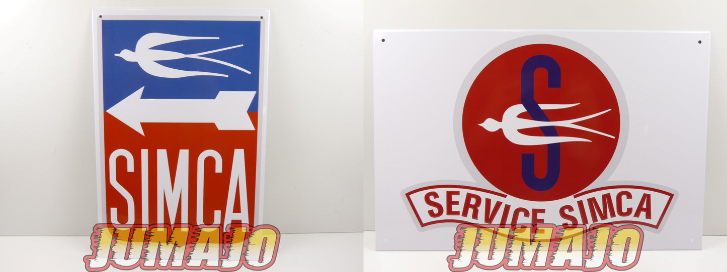 Lot de 2 PLAQUES PUBLICITAIRE tôlée embossée 20x30cm Simca