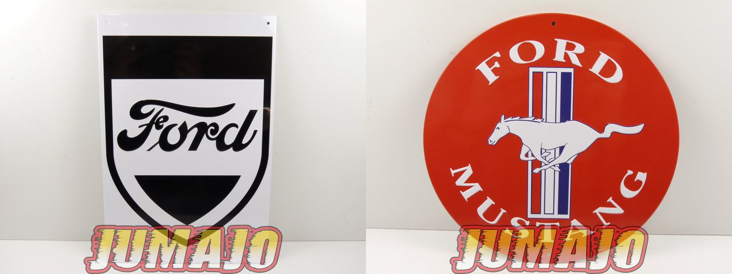 Lot de 2 PLAQUES PUBLICITAIRE tôlée embossée 20x30cm rond 20cm Ford Mustang