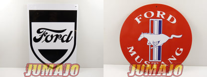 Lot de 2 PLAQUES PUBLICITAIRE tôlée embossée 20x30cm rond 20cm Ford Mustang