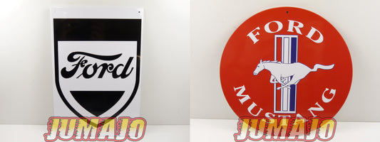 Lot de 2 PLAQUES PUBLICITAIRE tôlée embossée 20x30cm rond 20cm Ford Mustang