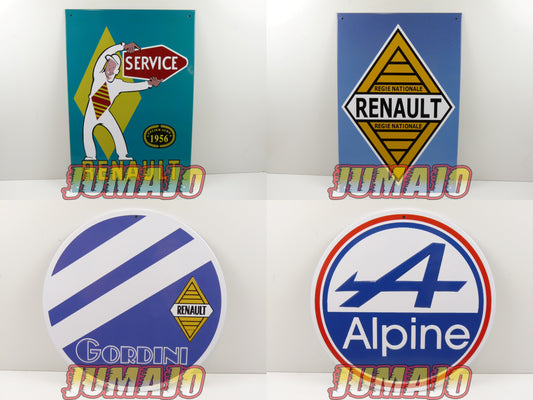 Lot de 4 PLAQUES PUBLICITAIRE tôlée embossée 20x30cm rond 20cm Renault Alpine Gordini