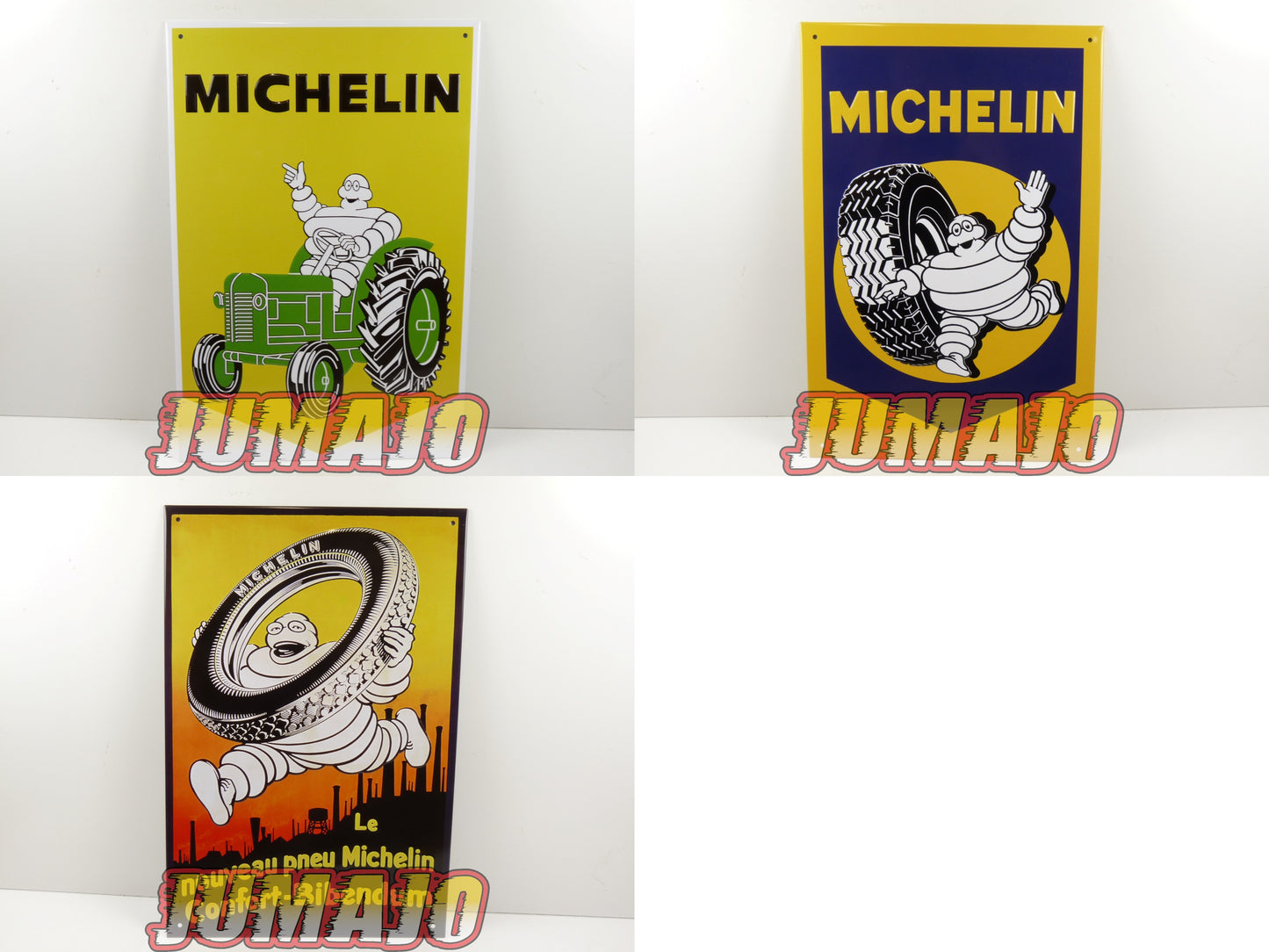Lot de 3 PLAQUES PUBLICITAIRE tôlée embossée 20x30cm Michelin