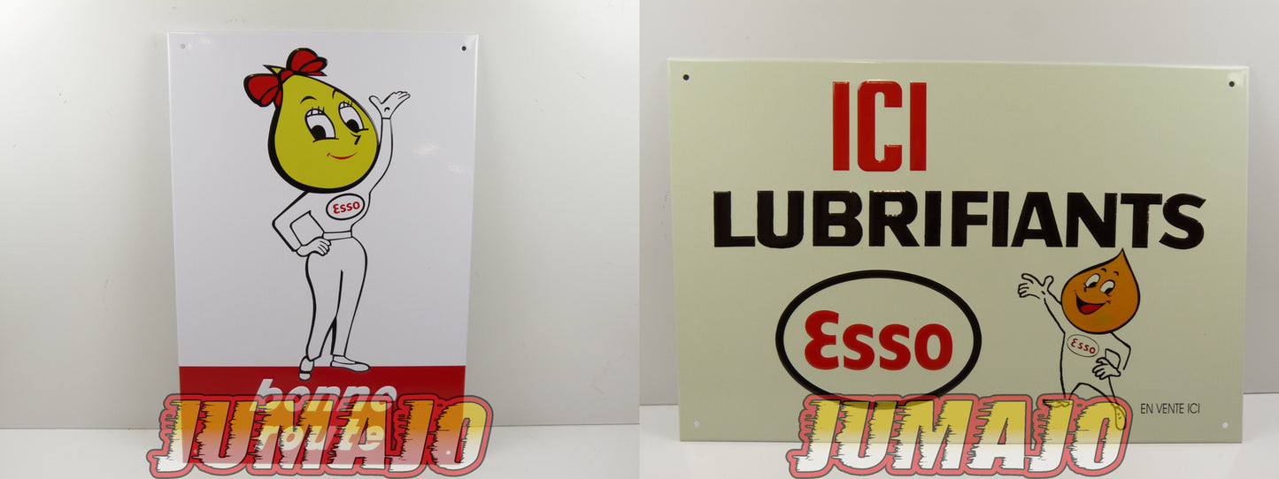 Lot de 2 PLAQUES PUBLICITAIRE tôlée embossée 20x30cm Esso Huile