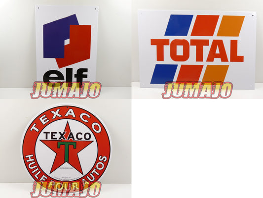 Lot de 3 PLAQUES PUBLICITAIRE tôlée embossée 20x30cm rond 20cm Elf Total Texaco Essence