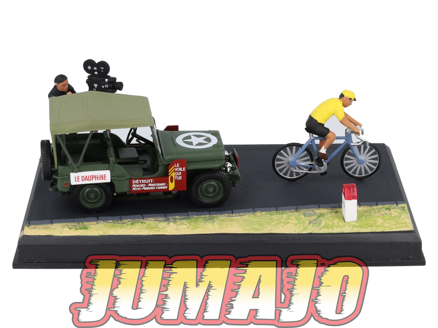 NB12 Voiture IXO 1/43 Diorama Route bleue JEEP Willys "la course cycliste"