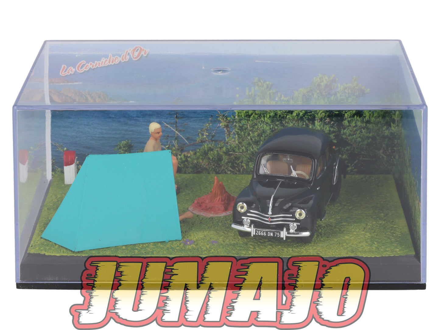 NB17 Voiture IXO 1/43 Diorama Route bleue RENAULT 4CV "le camping"