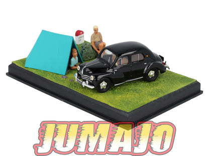 NB17 Voiture IXO 1/43 Diorama Route bleue RENAULT 4CV "le camping"