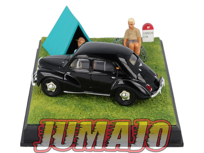 NB17 Voiture IXO 1/43 Diorama Route bleue RENAULT 4CV "le camping"