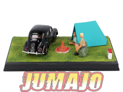 NB17 Voiture IXO 1/43 Diorama Route bleue RENAULT 4CV "le camping"