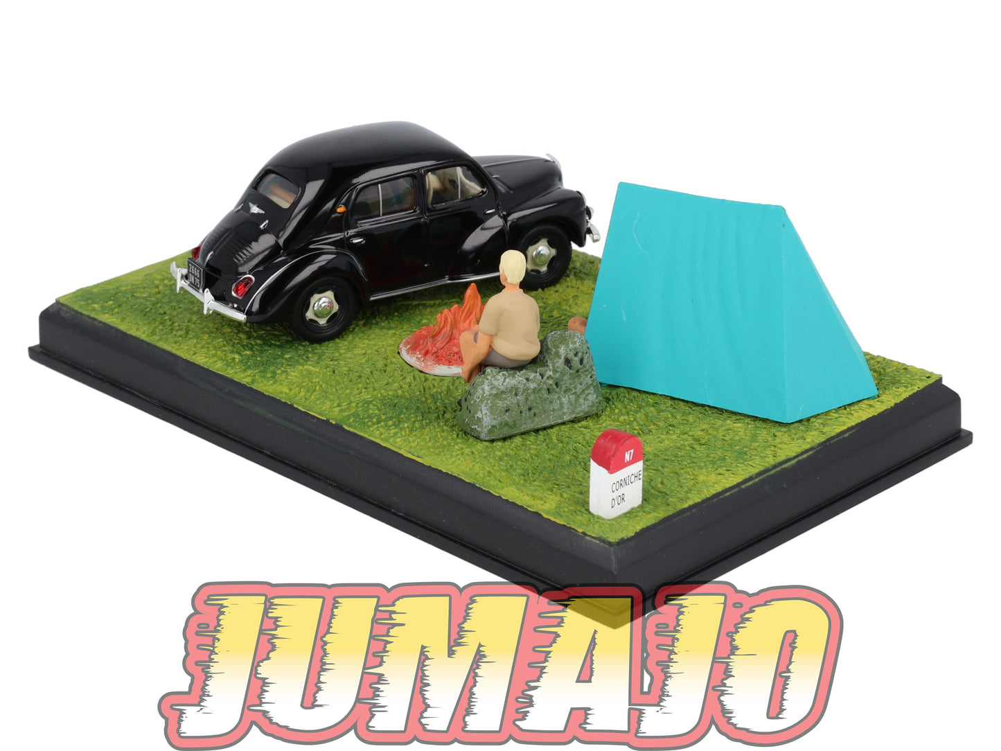 NB17 Voiture IXO 1/43 Diorama Route bleue RENAULT 4CV "le camping"