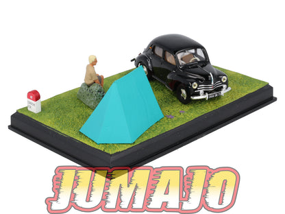 NB17 Voiture IXO 1/43 Diorama Route bleue RENAULT 4CV "le camping"