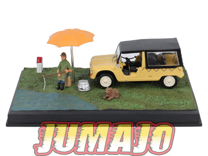 NB23 Voiture IXO 1/43 Diorama Route bleue CITROEN Mehari La pêche à la ligne
