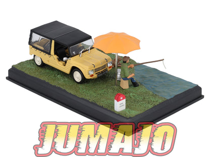 NB23 Voiture IXO 1/43 Diorama Route bleue CITROEN Mehari La pêche à la ligne