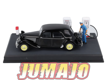 NB2 Voiture IXO 1/43 Diorama Route bleue CITROEN Traction berline le plein d'essence