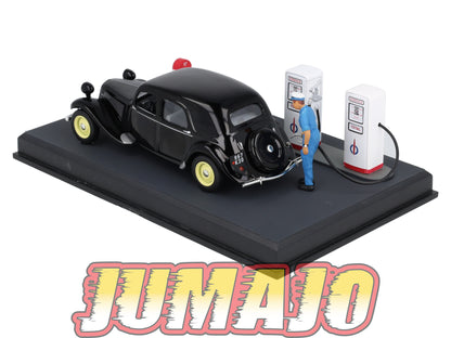 NB2 Voiture IXO 1/43 Diorama Route bleue CITROEN Traction berline le plein d'essence