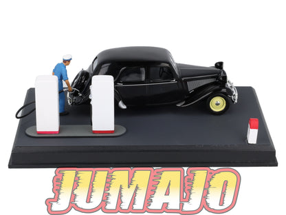 NB2 Voiture IXO 1/43 Diorama Route bleue CITROEN Traction berline le plein d'essence