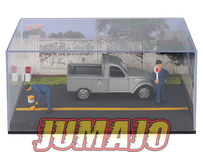 NB34 Voiture IXO 1/43 Diorama Route bleue CITROEN 2 CV Pick-up "Les travaux routiers"