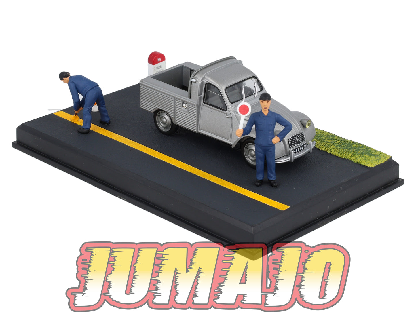 NB34 Voiture IXO 1/43 Diorama Route bleue CITROEN 2 CV Pick-up "Les travaux routiers"