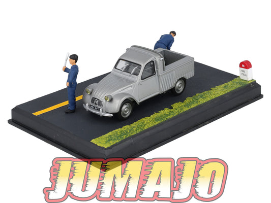 NB34 Voiture IXO 1/43 Diorama Route bleue CITROEN 2 CV Pick-up "Les travaux routiers"