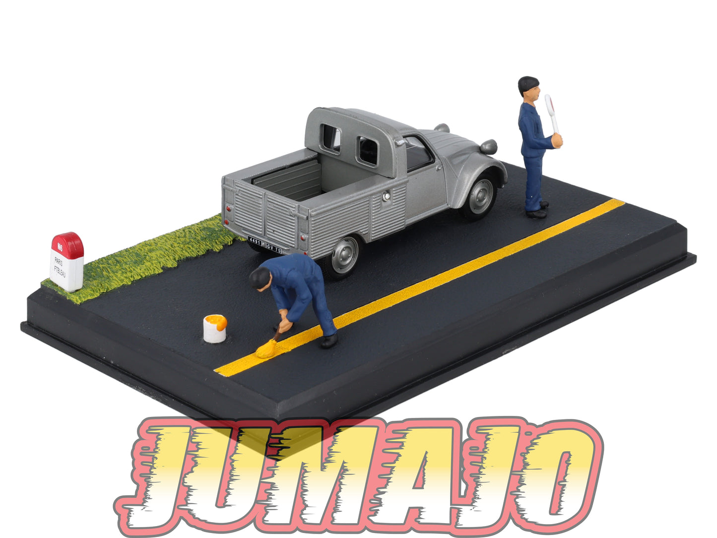 NB34 Voiture IXO 1/43 Diorama Route bleue CITROEN 2 CV Pick-up "Les travaux routiers"