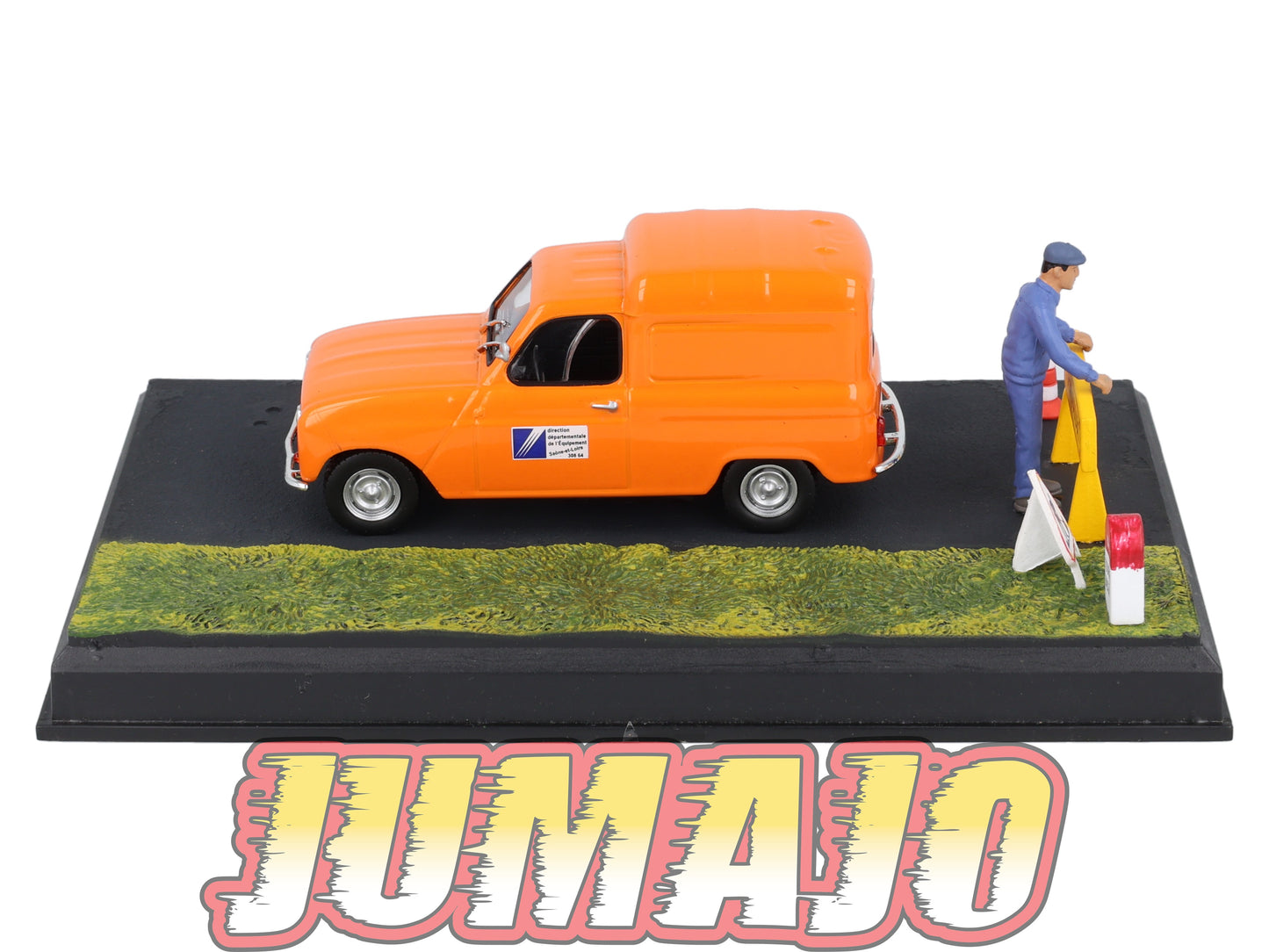 NB47 Voiture IXO 1/43 Diorama Route bleue RENAULT 4 Fourgonnette "Les travaux routiers"