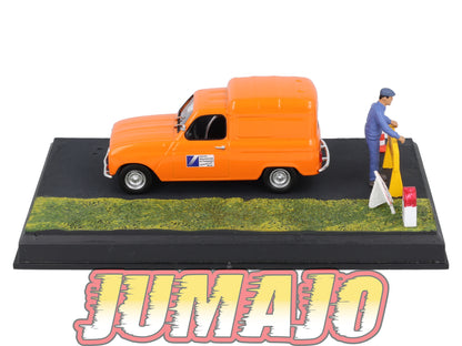 NB47 Voiture IXO 1/43 Diorama Route bleue RENAULT 4 Fourgonnette "Les travaux routiers"