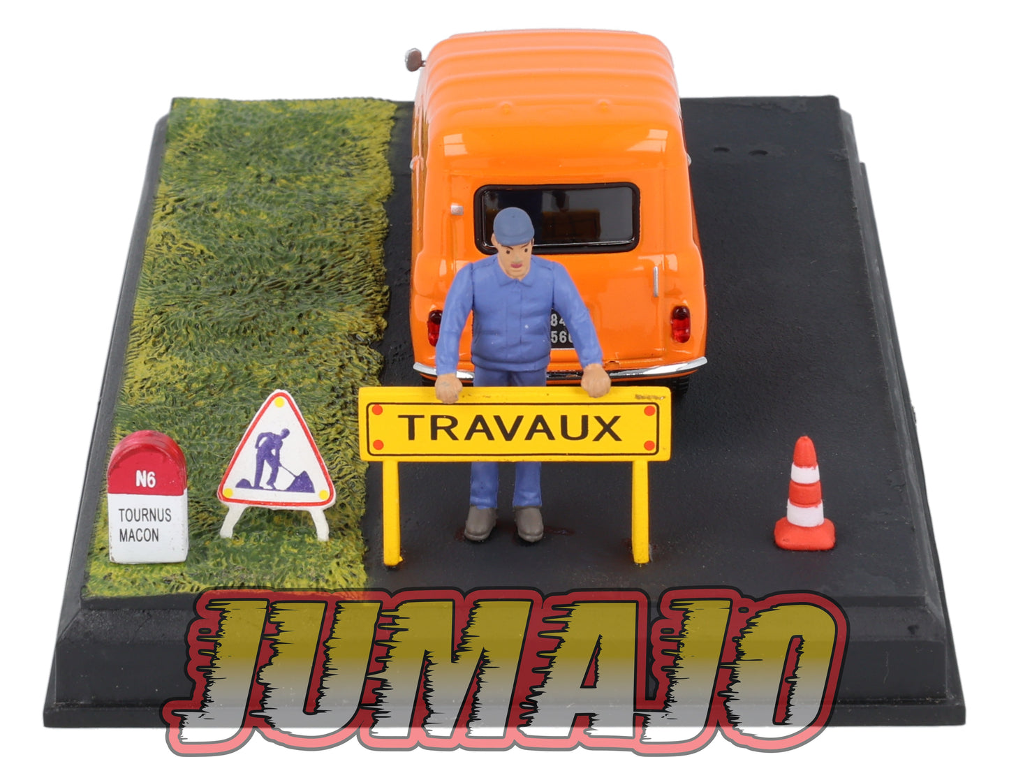 NB47 Voiture IXO 1/43 Diorama Route bleue RENAULT 4 Fourgonnette "Les travaux routiers"