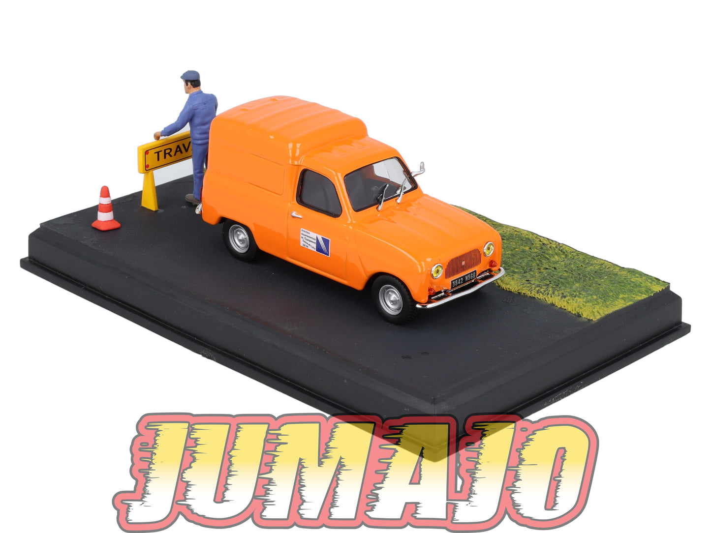 NB47 Voiture IXO 1/43 Diorama Route bleue RENAULT 4 Fourgonnette "Les travaux routiers"