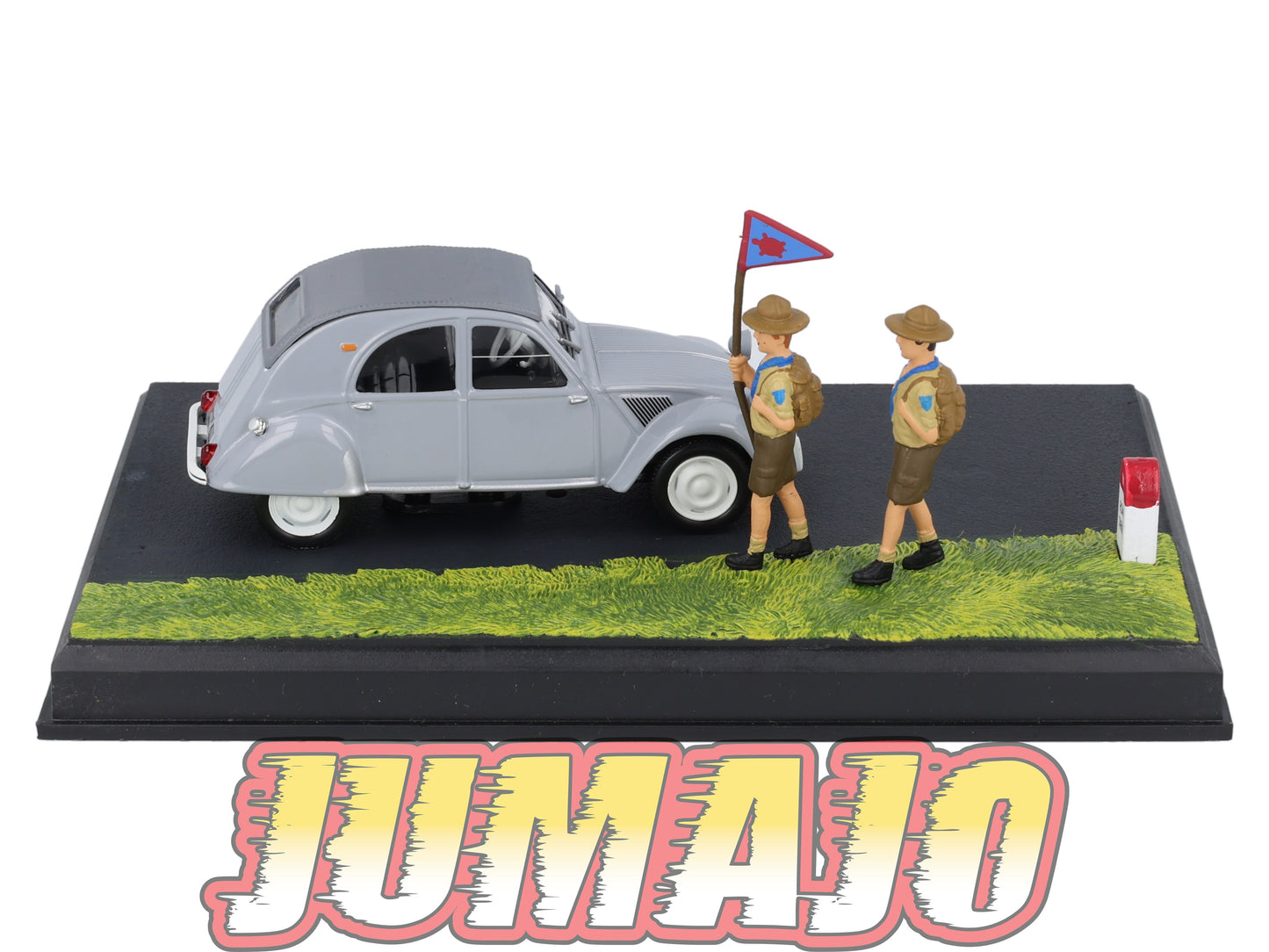 NB49 Voiture IXO 1/43 Diorama Route bleue CITROEN 2 CV "Les scouts"