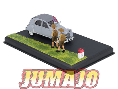 NB49 Voiture IXO 1/43 Diorama Route bleue CITROEN 2 CV "Les scouts"