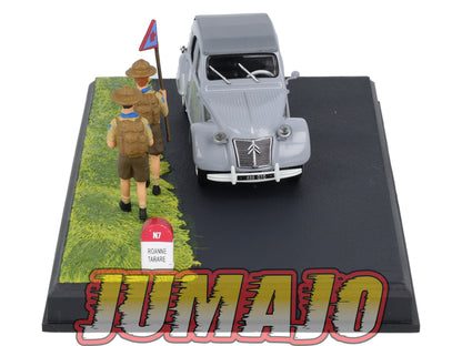 NB49 Voiture IXO 1/43 Diorama Route bleue CITROEN 2 CV "Les scouts"