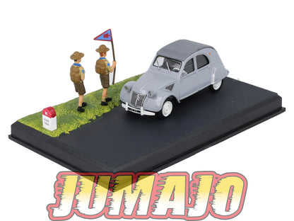 NB49 Voiture IXO 1/43 Diorama Route bleue CITROEN 2 CV "Les scouts"