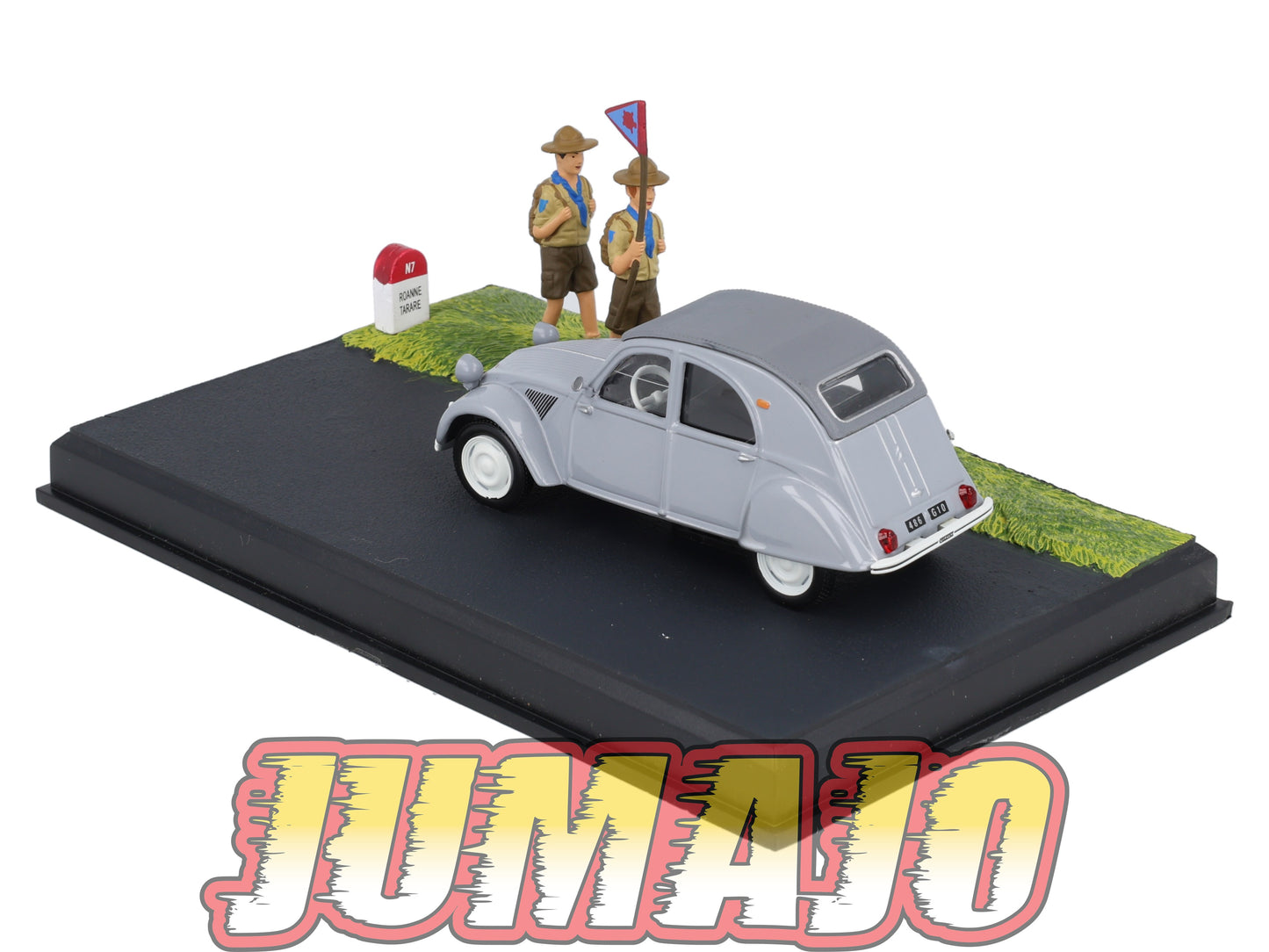 NB49 Voiture IXO 1/43 Diorama Route bleue CITROEN 2 CV "Les scouts"